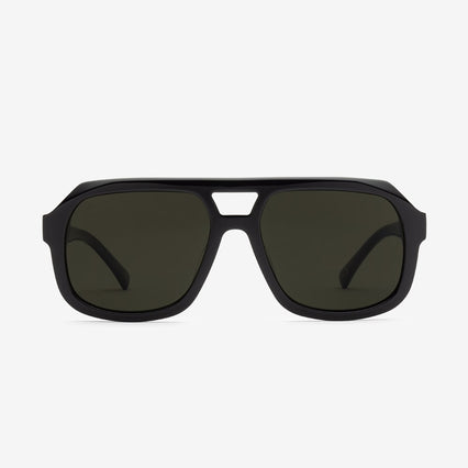 Augusta sunglass. Large sized chunky gloss black frame for men and women. Italian made bio acetate and polarized frame